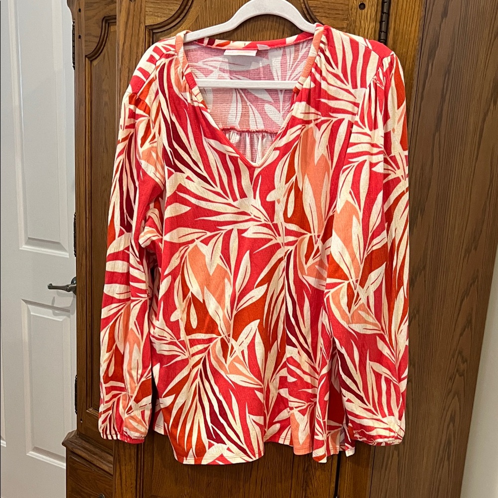 Belle by Kim Gravel Red and Pink Leaf Print Blouse